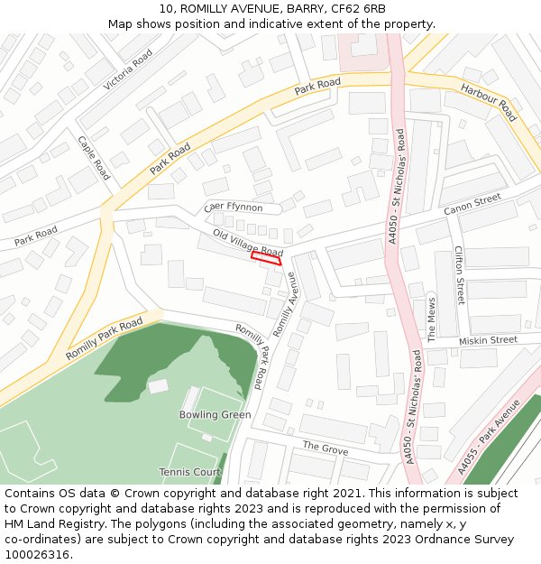 10, ROMILLY AVENUE, BARRY, CF62 6RB: Location map and indicative extent of plot