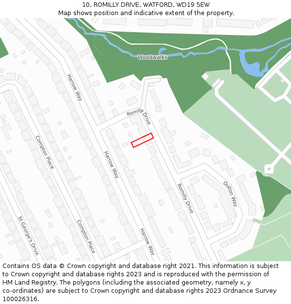 10, ROMILLY DRIVE, WATFORD, WD19 5EW: Location map and indicative extent of plot