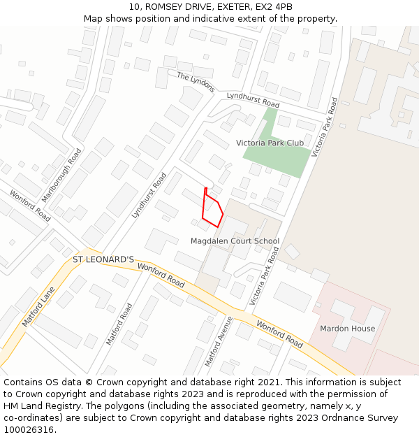 10, ROMSEY DRIVE, EXETER, EX2 4PB: Location map and indicative extent of plot