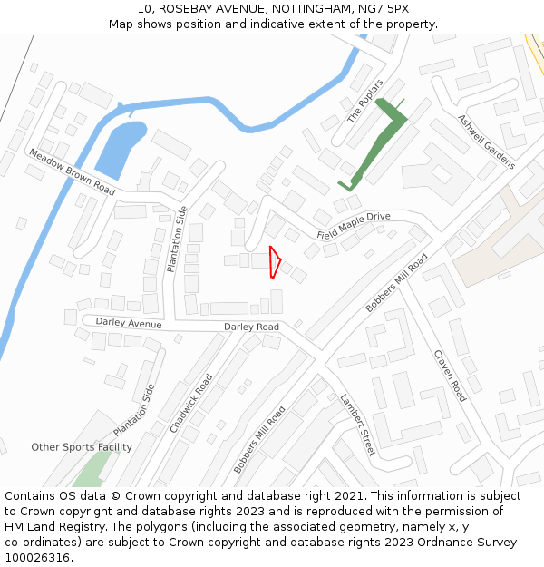 10, ROSEBAY AVENUE, NOTTINGHAM, NG7 5PX: Location map and indicative extent of plot