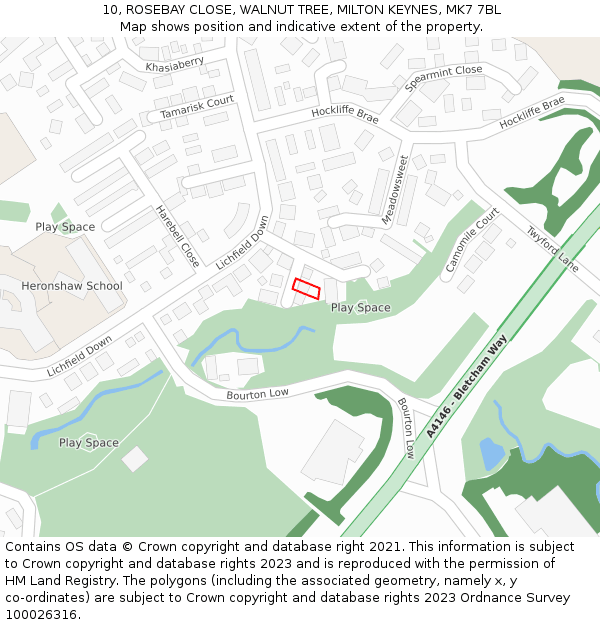 10, ROSEBAY CLOSE, WALNUT TREE, MILTON KEYNES, MK7 7BL: Location map and indicative extent of plot