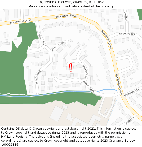 10, ROSEDALE CLOSE, CRAWLEY, RH11 8NQ: Location map and indicative extent of plot