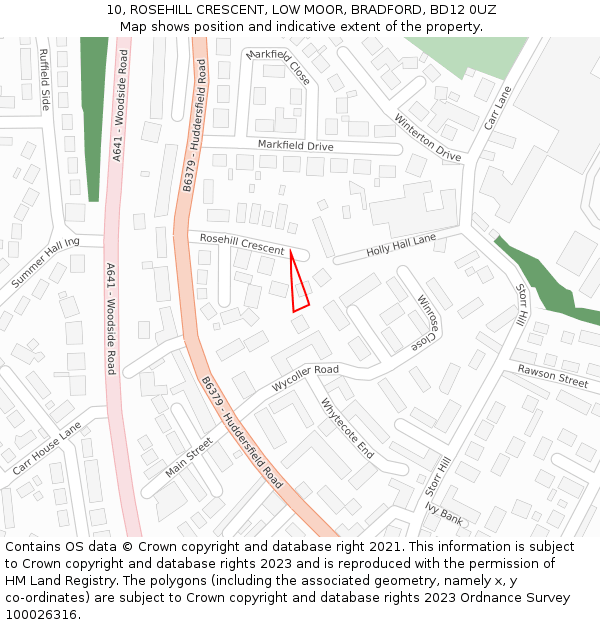 10, ROSEHILL CRESCENT, LOW MOOR, BRADFORD, BD12 0UZ: Location map and indicative extent of plot