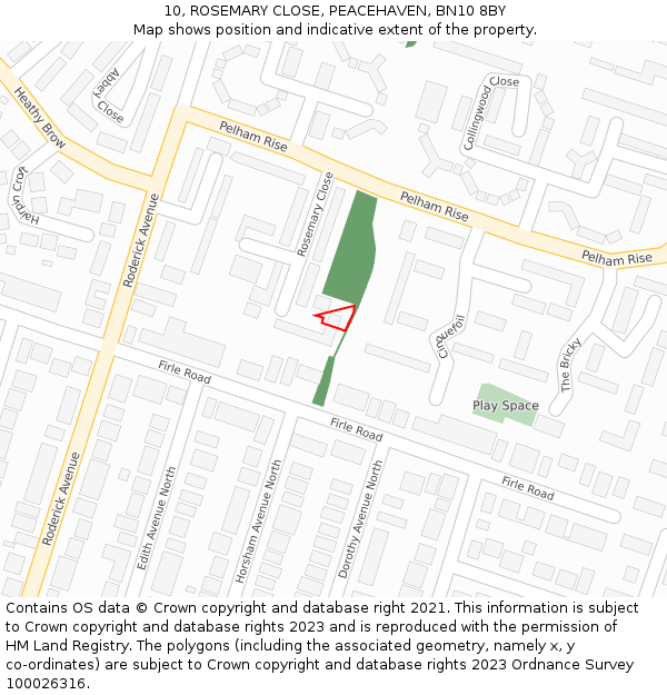 10, ROSEMARY CLOSE, PEACEHAVEN, BN10 8BY: Location map and indicative extent of plot