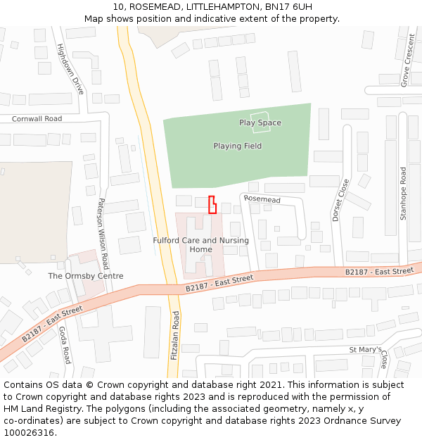 10, ROSEMEAD, LITTLEHAMPTON, BN17 6UH: Location map and indicative extent of plot