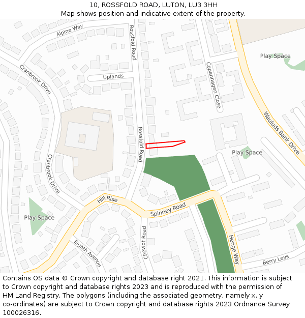 10, ROSSFOLD ROAD, LUTON, LU3 3HH: Location map and indicative extent of plot