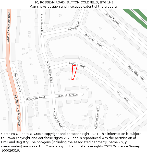 10, ROSSLYN ROAD, SUTTON COLDFIELD, B76 1HE: Location map and indicative extent of plot