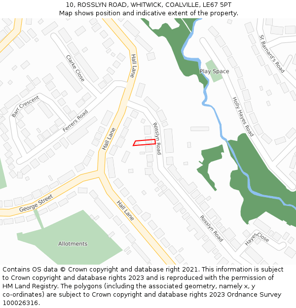 10, ROSSLYN ROAD, WHITWICK, COALVILLE, LE67 5PT: Location map and indicative extent of plot