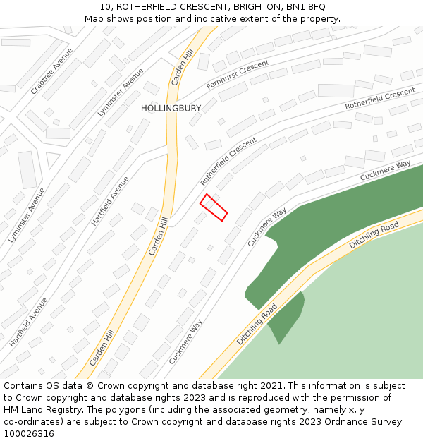 10, ROTHERFIELD CRESCENT, BRIGHTON, BN1 8FQ: Location map and indicative extent of plot