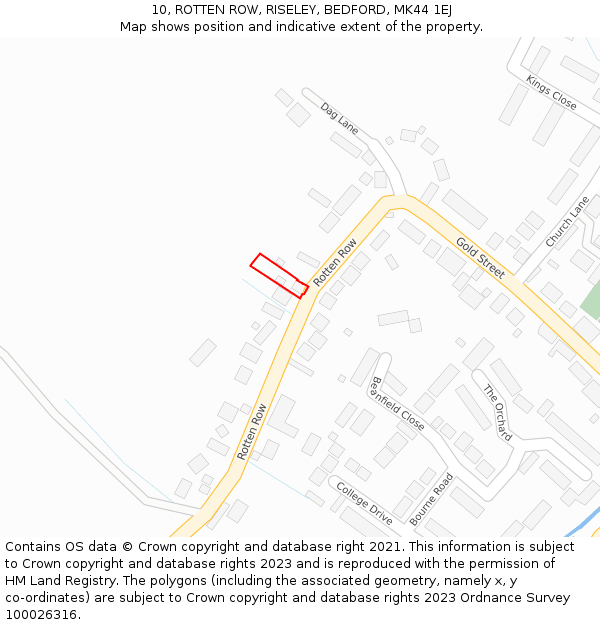 10, ROTTEN ROW, RISELEY, BEDFORD, MK44 1EJ: Location map and indicative extent of plot