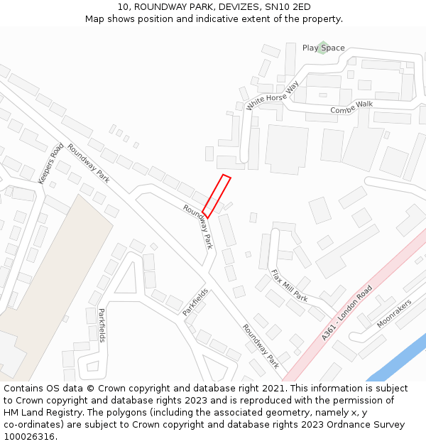 10, ROUNDWAY PARK, DEVIZES, SN10 2ED: Location map and indicative extent of plot
