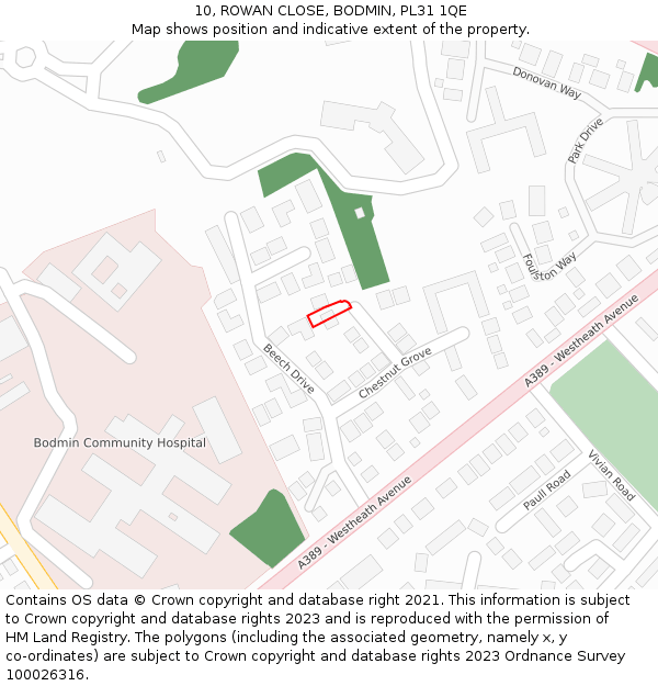 10, ROWAN CLOSE, BODMIN, PL31 1QE: Location map and indicative extent of plot