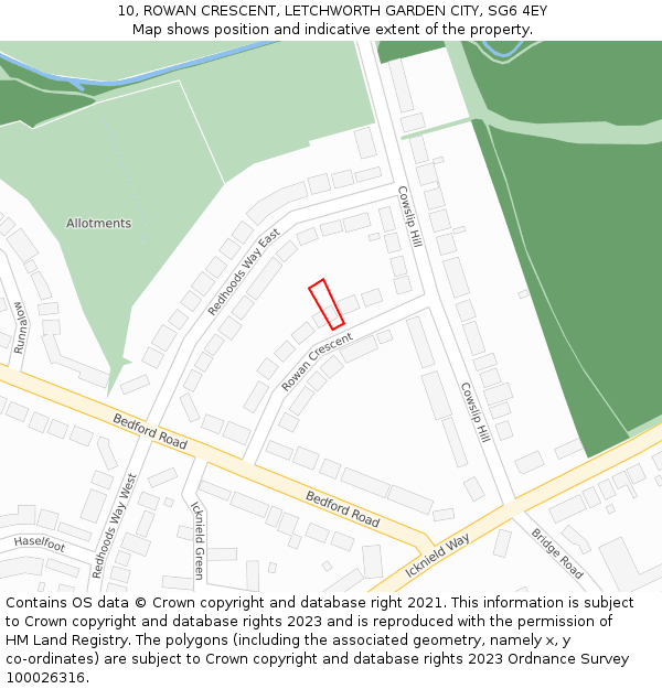 10, ROWAN CRESCENT, LETCHWORTH GARDEN CITY, SG6 4EY: Location map and indicative extent of plot