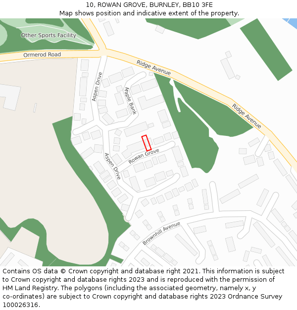 10, ROWAN GROVE, BURNLEY, BB10 3FE: Location map and indicative extent of plot