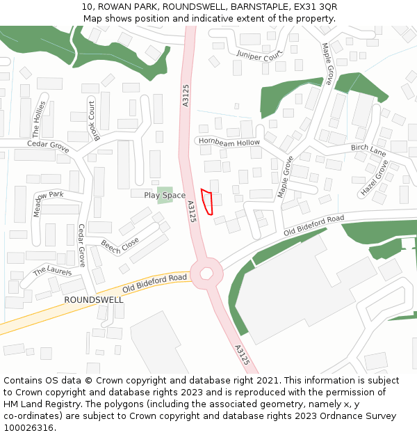 10, ROWAN PARK, ROUNDSWELL, BARNSTAPLE, EX31 3QR: Location map and indicative extent of plot