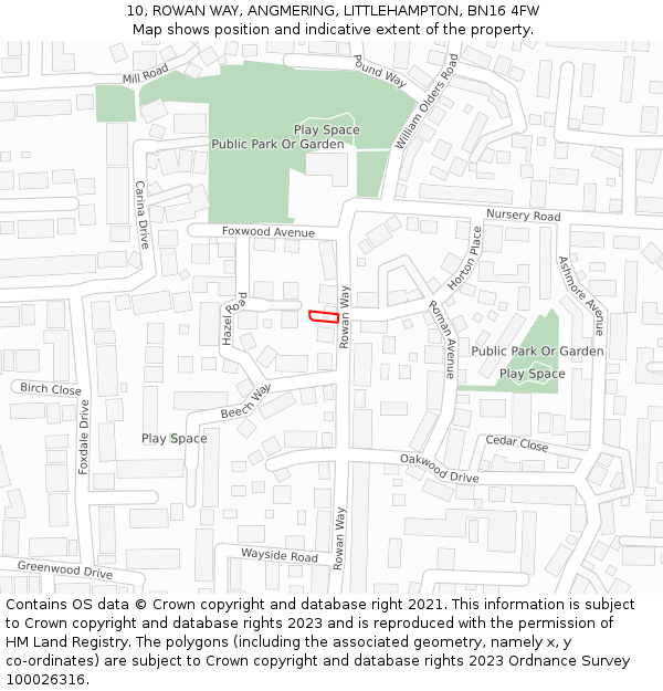 10, ROWAN WAY, ANGMERING, LITTLEHAMPTON, BN16 4FW: Location map and indicative extent of plot