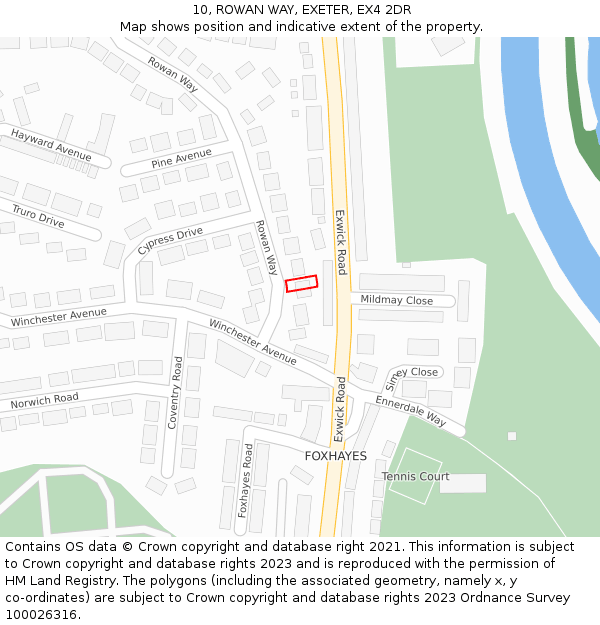 10, ROWAN WAY, EXETER, EX4 2DR: Location map and indicative extent of plot