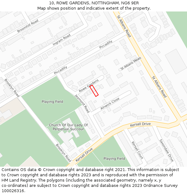 10, ROWE GARDENS, NOTTINGHAM, NG6 9ER: Location map and indicative extent of plot