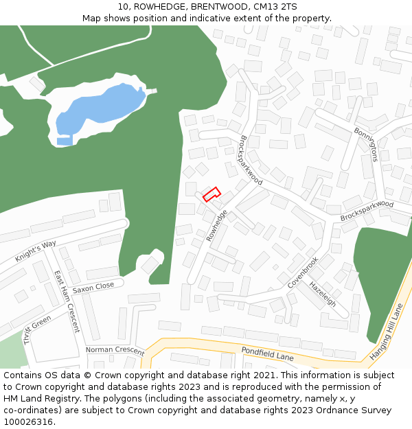 10, ROWHEDGE, BRENTWOOD, CM13 2TS: Location map and indicative extent of plot