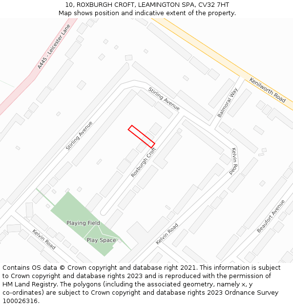 10, ROXBURGH CROFT, LEAMINGTON SPA, CV32 7HT: Location map and indicative extent of plot