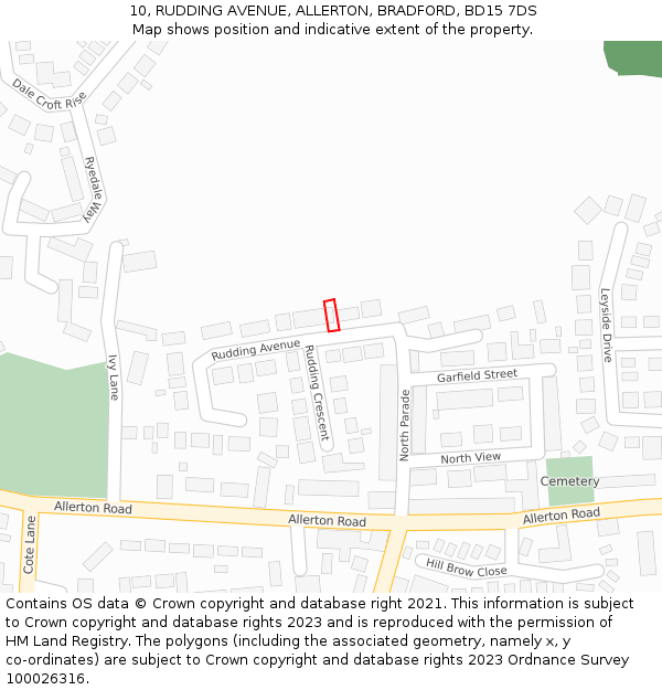 10, RUDDING AVENUE, ALLERTON, BRADFORD, BD15 7DS: Location map and indicative extent of plot