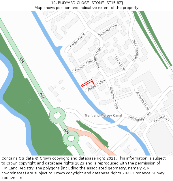 10, RUDYARD CLOSE, STONE, ST15 8ZJ: Location map and indicative extent of plot