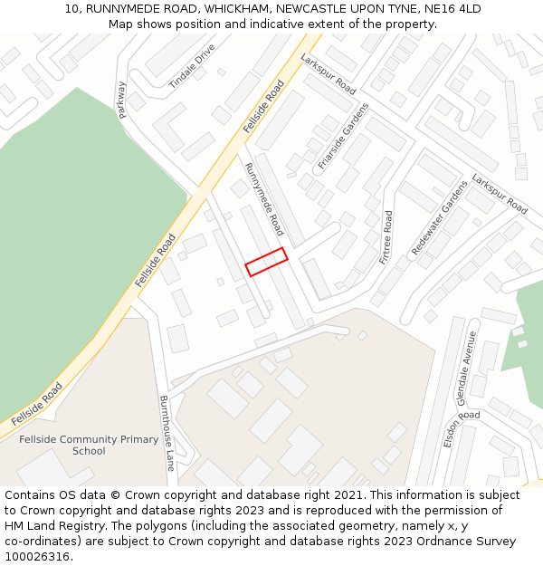 10, RUNNYMEDE ROAD, WHICKHAM, NEWCASTLE UPON TYNE, NE16 4LD: Location map and indicative extent of plot