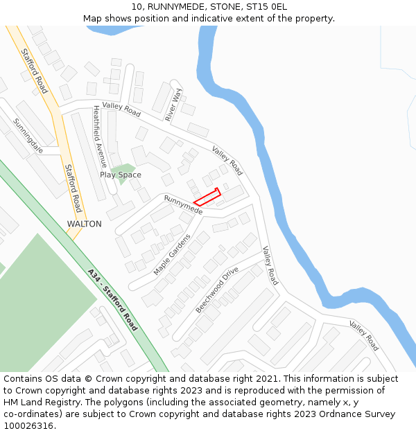 10, RUNNYMEDE, STONE, ST15 0EL: Location map and indicative extent of plot