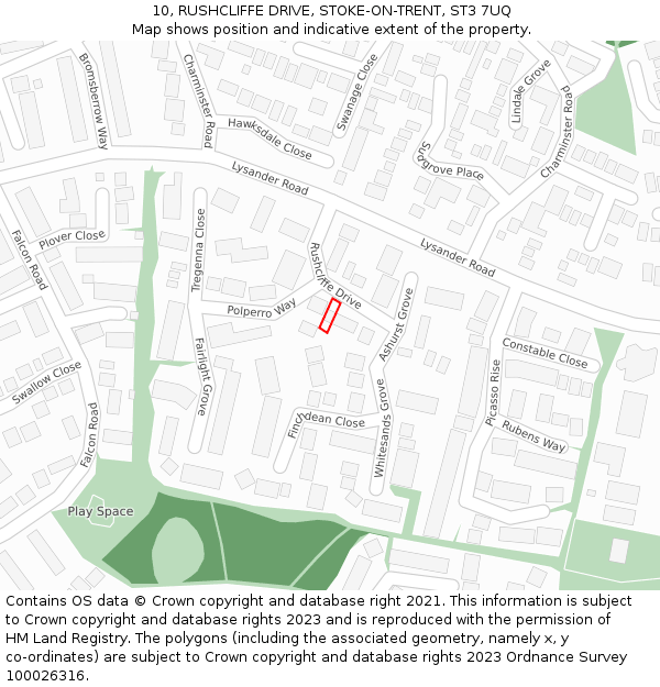 10, RUSHCLIFFE DRIVE, STOKE-ON-TRENT, ST3 7UQ: Location map and indicative extent of plot