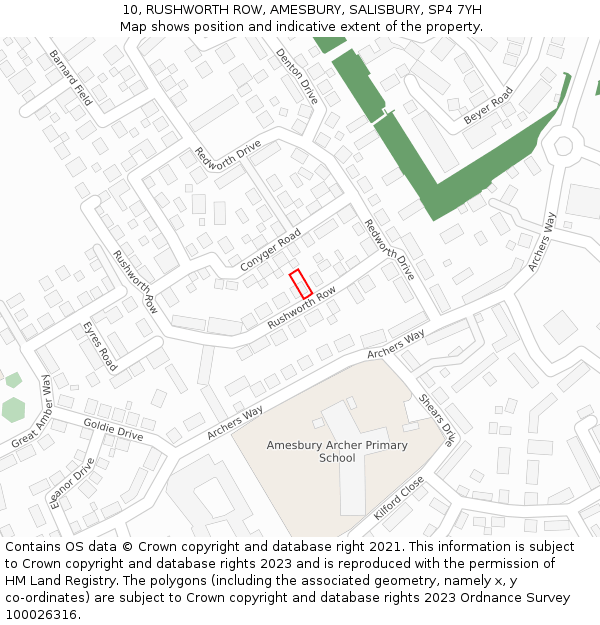 10, RUSHWORTH ROW, AMESBURY, SALISBURY, SP4 7YH: Location map and indicative extent of plot