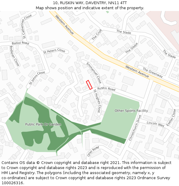 10, RUSKIN WAY, DAVENTRY, NN11 4TT: Location map and indicative extent of plot