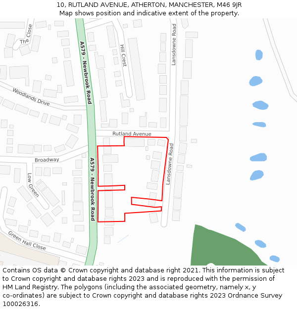 10, RUTLAND AVENUE, ATHERTON, MANCHESTER, M46 9JR: Location map and indicative extent of plot