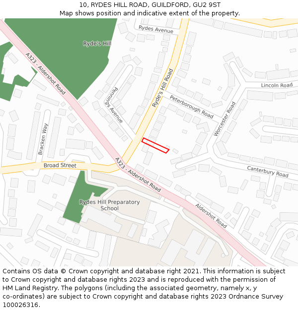 10, RYDES HILL ROAD, GUILDFORD, GU2 9ST: Location map and indicative extent of plot