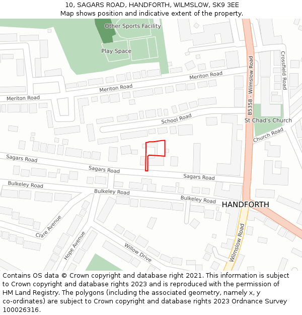 10, SAGARS ROAD, HANDFORTH, WILMSLOW, SK9 3EE: Location map and indicative extent of plot