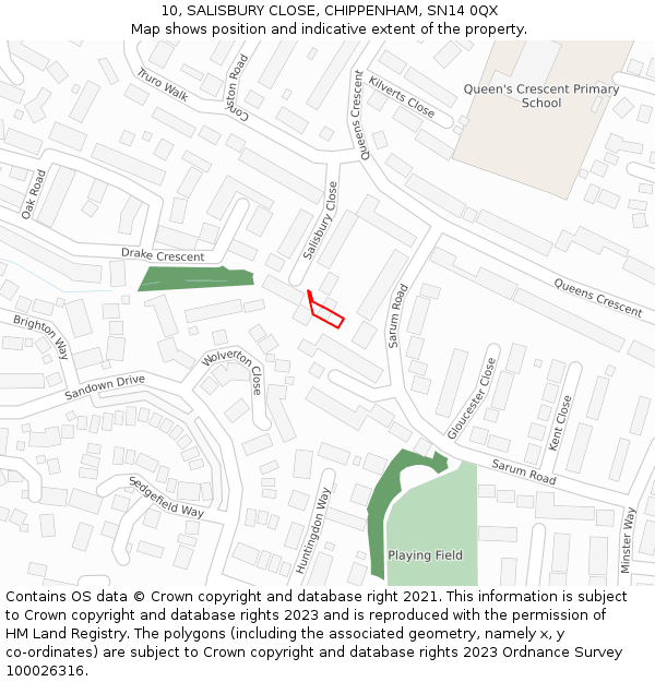 10, SALISBURY CLOSE, CHIPPENHAM, SN14 0QX: Location map and indicative extent of plot