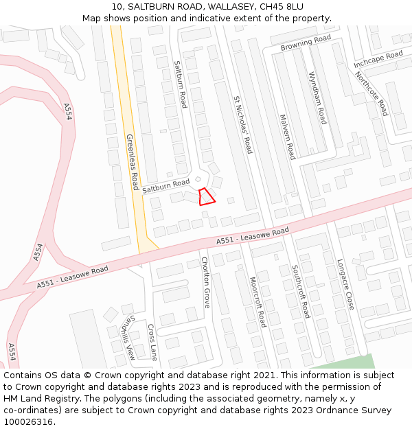 10, SALTBURN ROAD, WALLASEY, CH45 8LU: Location map and indicative extent of plot