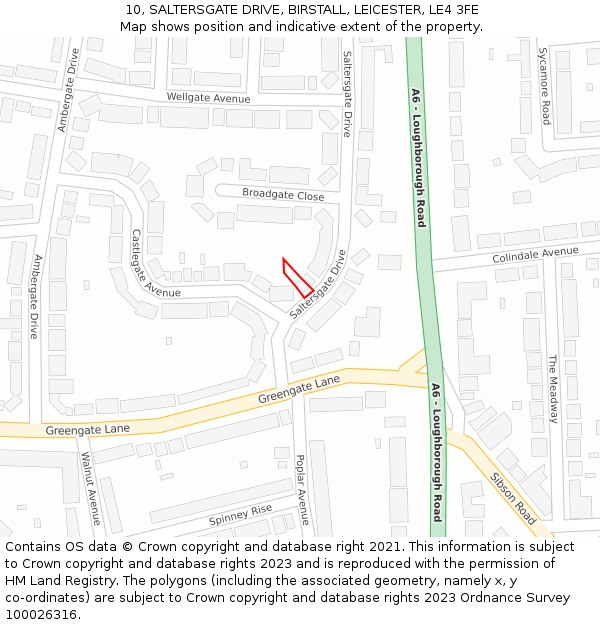 10, SALTERSGATE DRIVE, BIRSTALL, LEICESTER, LE4 3FE: Location map and indicative extent of plot