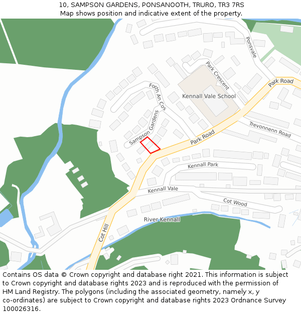 10, SAMPSON GARDENS, PONSANOOTH, TRURO, TR3 7RS: Location map and indicative extent of plot