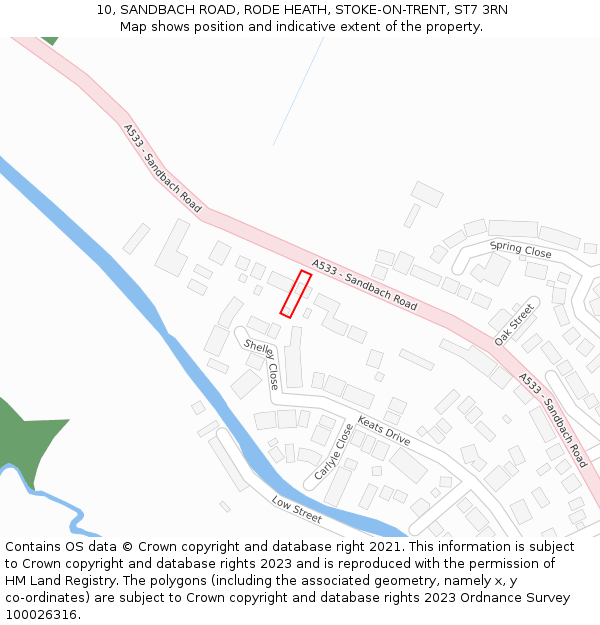 10, SANDBACH ROAD, RODE HEATH, STOKE-ON-TRENT, ST7 3RN: Location map and indicative extent of plot