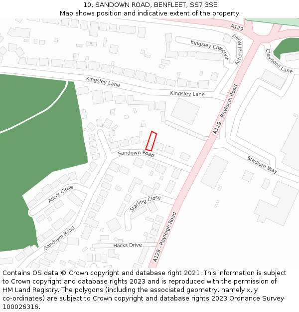 10, SANDOWN ROAD, BENFLEET, SS7 3SE: Location map and indicative extent of plot