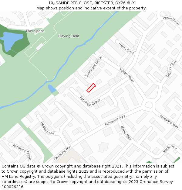 10, SANDPIPER CLOSE, BICESTER, OX26 6UX: Location map and indicative extent of plot