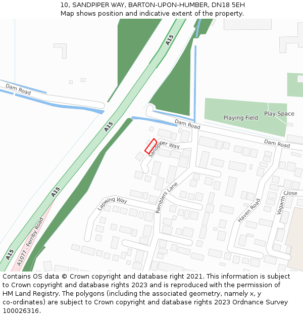 10, SANDPIPER WAY, BARTON-UPON-HUMBER, DN18 5EH: Location map and indicative extent of plot