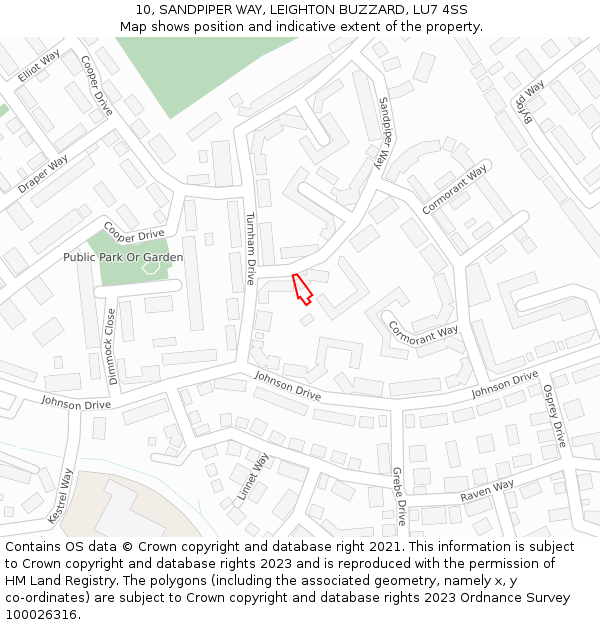 10, SANDPIPER WAY, LEIGHTON BUZZARD, LU7 4SS: Location map and indicative extent of plot