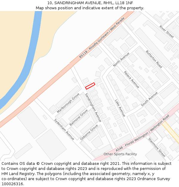 10, SANDRINGHAM AVENUE, RHYL, LL18 1NF: Location map and indicative extent of plot