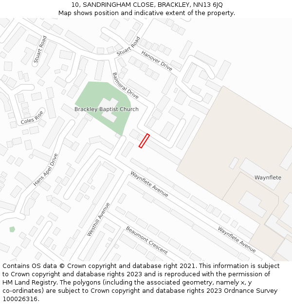 10, SANDRINGHAM CLOSE, BRACKLEY, NN13 6JQ: Location map and indicative extent of plot