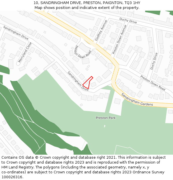 10, SANDRINGHAM DRIVE, PRESTON, PAIGNTON, TQ3 1HY: Location map and indicative extent of plot