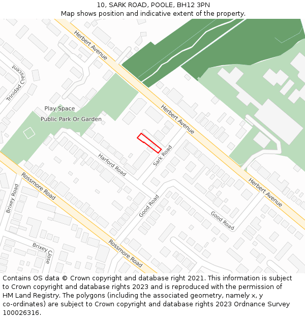 10, SARK ROAD, POOLE, BH12 3PN: Location map and indicative extent of plot