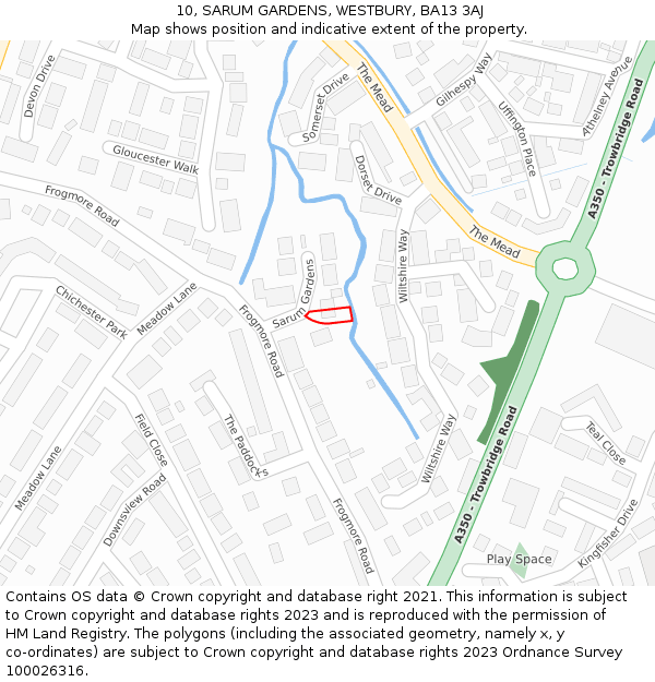 10, SARUM GARDENS, WESTBURY, BA13 3AJ: Location map and indicative extent of plot