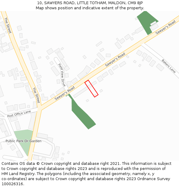 10, SAWYERS ROAD, LITTLE TOTHAM, MALDON, CM9 8JP: Location map and indicative extent of plot