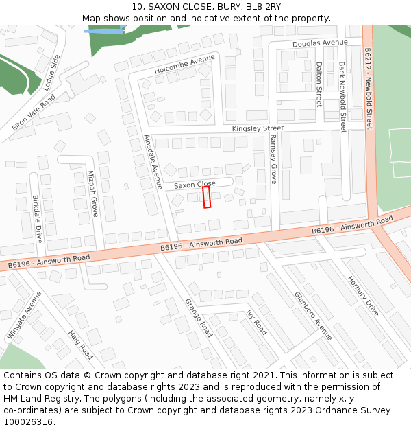 10, SAXON CLOSE, BURY, BL8 2RY: Location map and indicative extent of plot